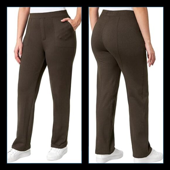Mondetta Pull-On Herringbone Straight Leg Pants XL Brown Brushed Back Lining - Picture 1 of 11